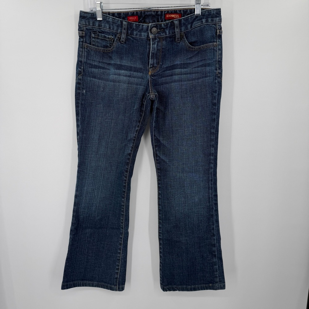 Express Jeans Stella Boot Leg Dark Wash Denim Size 8S Stretch Mid Rise whiskered